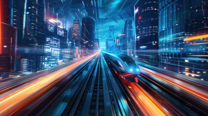Fototapeta premium Futuristic Cityscape with High-Speed Train
