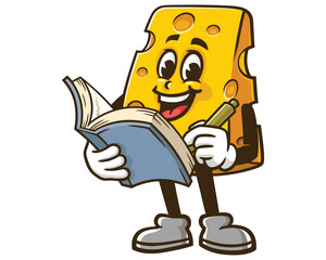 Cheese with book,  Cartoon Mascot Illustration Character Vector Clip-art Hand-drawn Logo Design