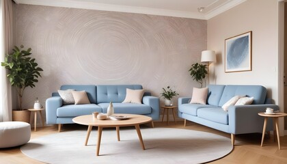 Scandinavian living room interior design zoom background,Doodle patterned wallpaper graphics