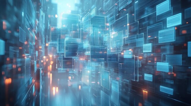 A minimalist 3D illustration showing a pristine white filing system transforming into digital holograms, floating documents automatically organizing themselves