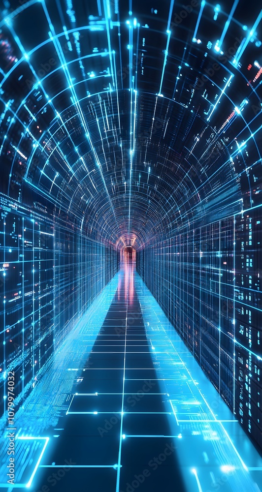 Aufkleber 35. a futuristic 3d setting with rotating digital grids, glowing lines, and a wide open area for pro