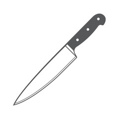 Vector black and white stylized illustration of a chef's knife. Isolated on white background.