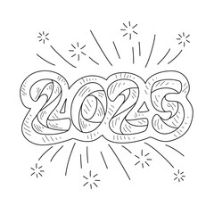 Simple, minimalist black text design 2025 for New Years Eve celebration suitable for various graphic projects, such as social media posts, presentations, or branding materials and contains black text 