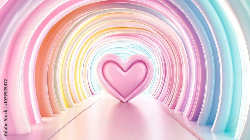 Aufkleber monochrome horizontal background featuring heart-shaped tunnel with rainbow romantic patterns in sof