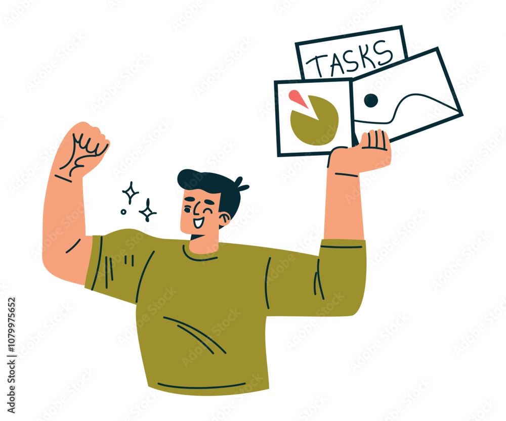 Aufkleber Productive Workflow with Man Managing Task Vector Illustration