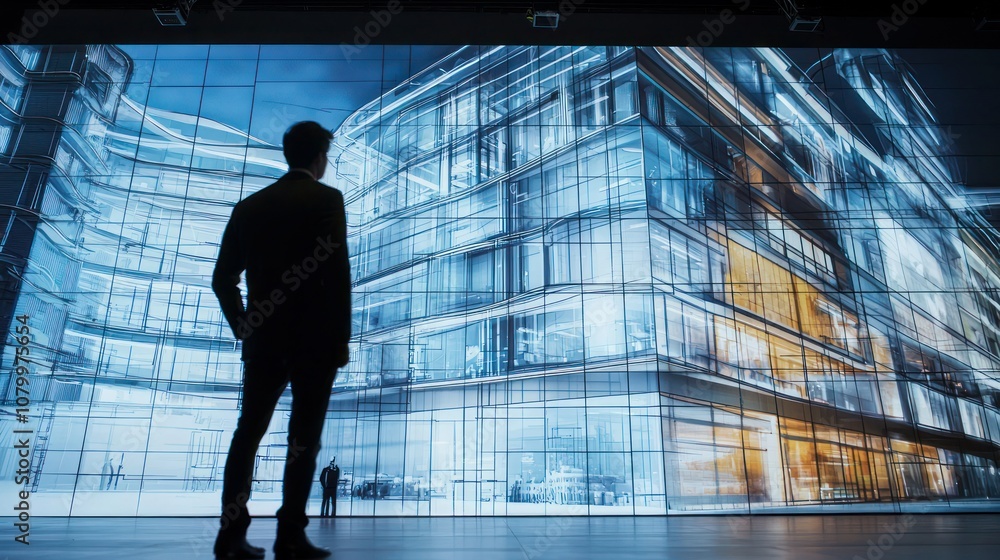 Poster a visually stunning architect design displayed on a large screen, showcasing innovative concepts