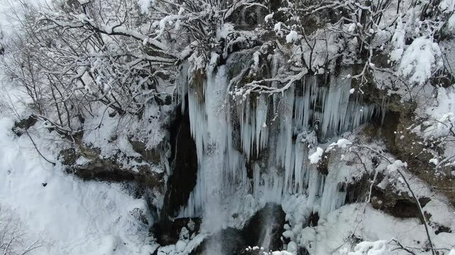 Vodopad Gostilje, Natural Winters, Pool and Waterfall in Eastern Serbia, Aerial View