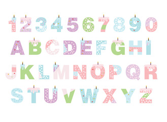 Happy bithday lettering. alphabet for children. Kids learning material