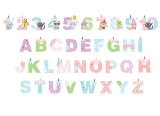 Happy bithday lettering. alphabet for children. Kids learning material