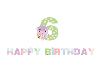 birthday candles, happy birthday, illustration with animals, gifts, cake