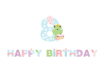birthday candles, happy birthday, illustration with animals, gifts, cake