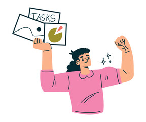 Productive Workflow with Woman Managing Task Vector Illustration