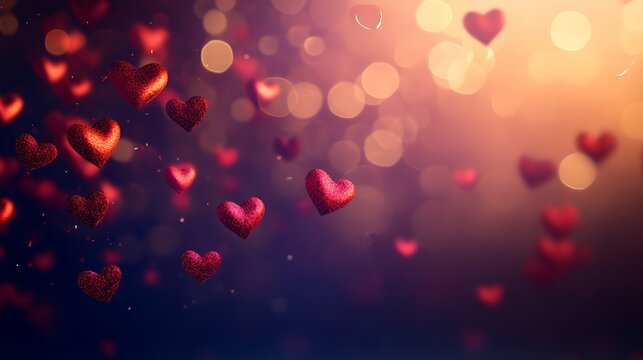 Valentine's day background with falling red and pink hearts on transparent overlay for romantic designs, love themes, and graphic projects