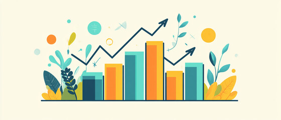 Obraz premium Financial Success Graphs: Upward Trend in Cool Tones