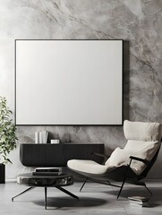 A large blank TV screen mounted on a modern living room wall, with a minimalistic decor setup, ready for showcasing video content.