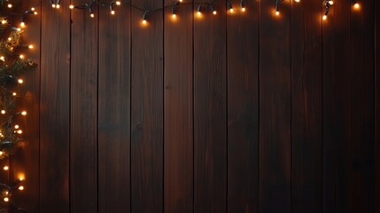 String lights illuminate a wooden wall