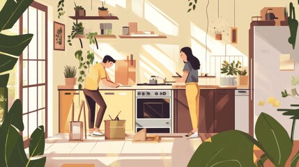 Young family couple doing renovations at home.