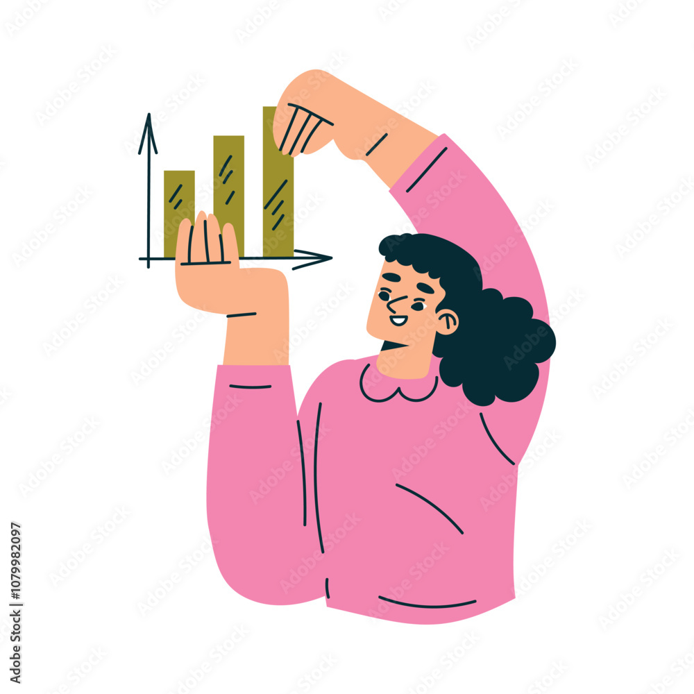 Poster productive workflow with woman hold chart managing task vector illustration
