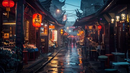Rainy Night in a Chinese Alleyway