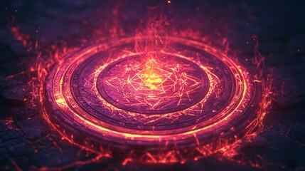Isometric glowing magical spell circle, intricate patterns and energy swirling
