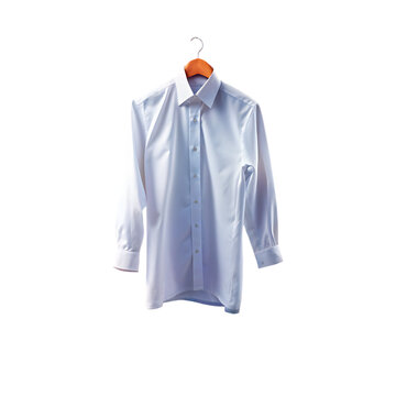 Men's Crew Neck Shirt. Man holding a white shirt on a clothes hanger.