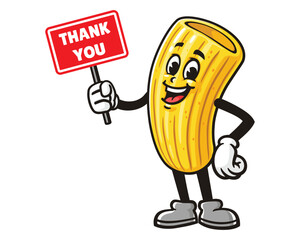 Macaroni with thank you sign, Cartoon Mascot Illustration Character Vector Clip-art Hand-drawn Logo Design