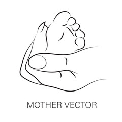 Handdrawn line art style mom and baby illustration art.
