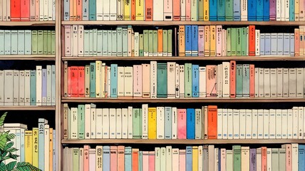 Wallpaper Classic Bookshelf Anime watercolor Style art