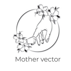 Handdrawn line art style mom and baby illustration art.