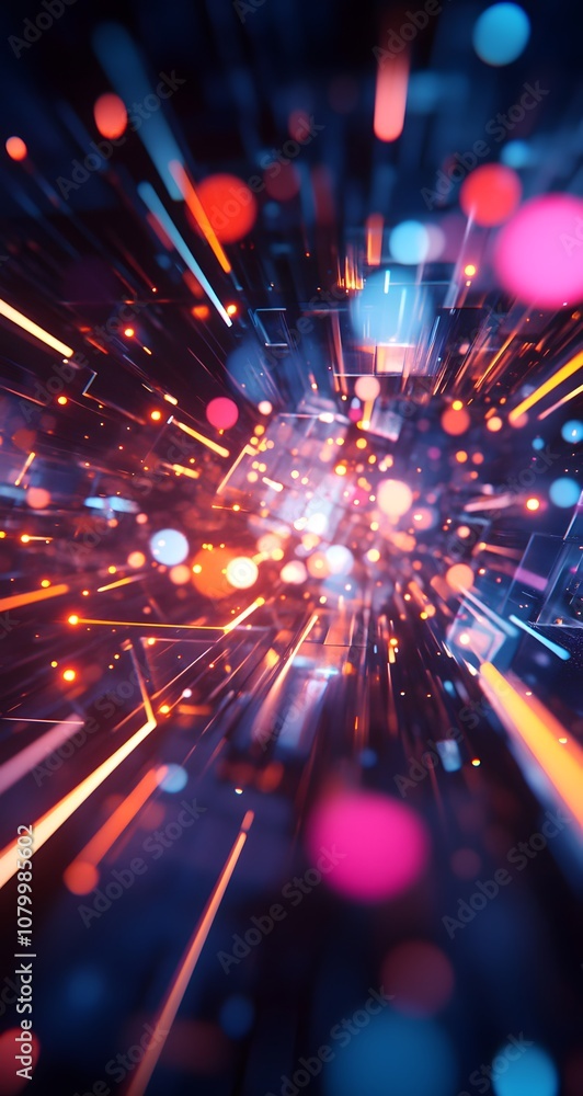 Poster 27. a sophisticated 3d setting with floating holograms, glowing lines, and ample space for a product