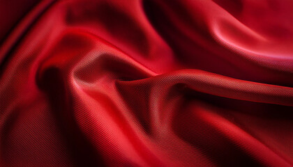 Obraz premium Red dark fabric texture empty space mockup waves background, valentines day concept, copy space.