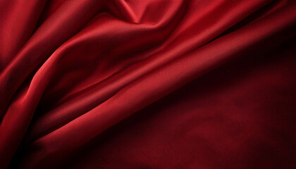 Red dark fabric texture empty space mockup waves background, valentines day concept, copy space.