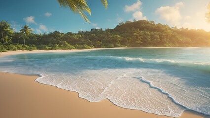 Beautiful beach view in the afternoon with calm sea and shining sun.