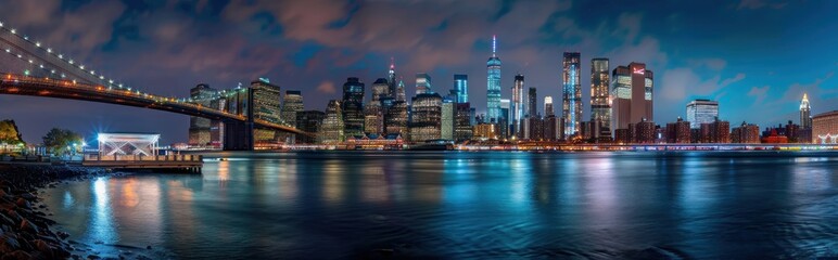 Nighttime Panorama of the Manhattan Skyline
