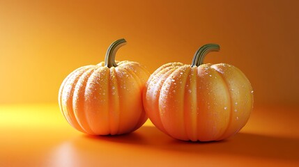 Two Pumpkins on Orange Background