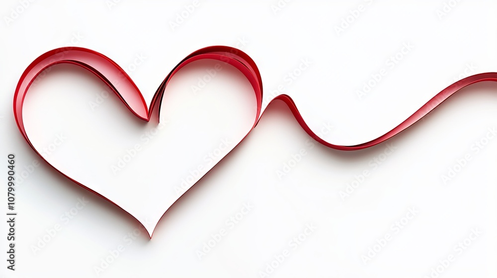 Poster continuous line heart shape border surrounding a realistic paper heart on white background perfect g