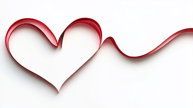 Continuous line heart shape border surrounding a realistic paper heart on white background perfect graphic design for valentine's day, mother's day, and women's greeting invitations