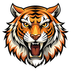 Naklejka premium Tiger Head Logo Vector Illustration Isolated On White Background Fierce Animal Graphic Design Art