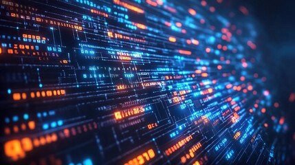 Obraz premium Binary code flowing on a computer screen, representing data analysis