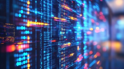 Obraz premium Binary code flowing on a computer screen, representing data analysis