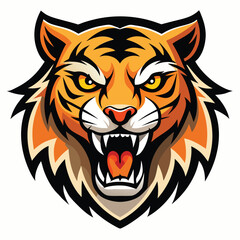 Tiger Head Logo Vector Illustration Isolated On White Background Fierce Animal Graphic Design Art