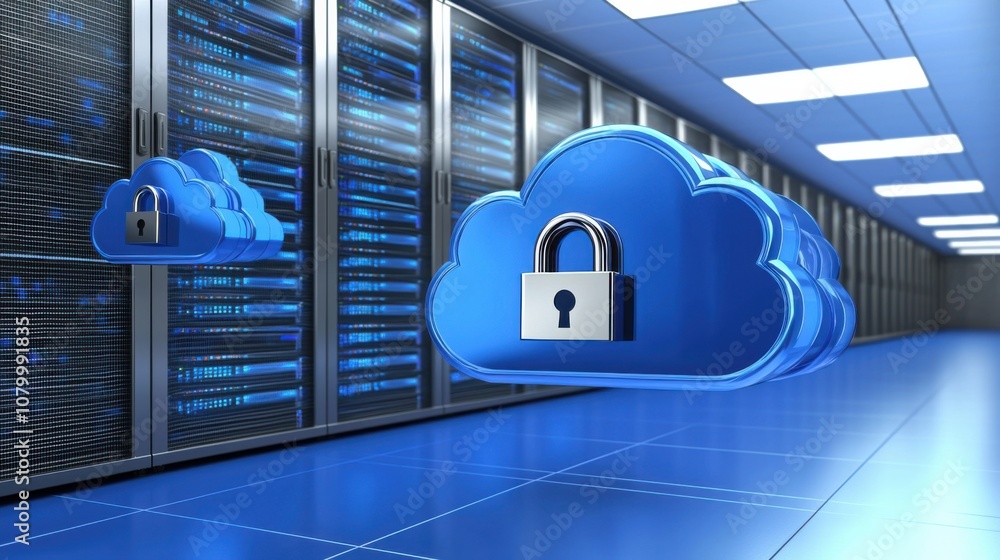 Poster secure cloud storage with digital locks and servers