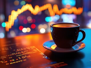 Energetic coffee ambiance with financial patterns