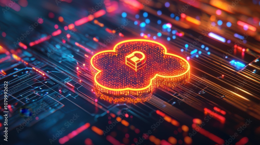Poster digital cloud computing concept with data visualization