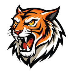 Tiger Head Logo Vector Illustration Isolated On White Background Fierce Animal Graphic Design Art