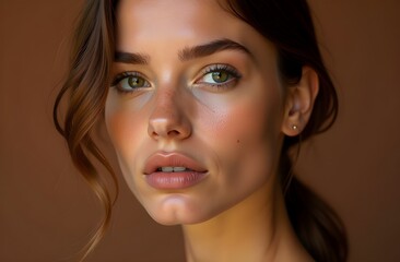 Fototapeta premium Portrait of a beautiful woman with green eyes, copper shades of hair, background.