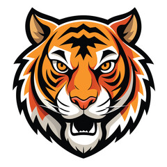 Tiger Head Logo Vector Illustration Isolated On White Background Fierce Animal Graphic Design Art