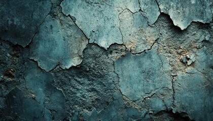 Obraz premium A close-up of a cracked and peeling teal blue paint on an old wall.