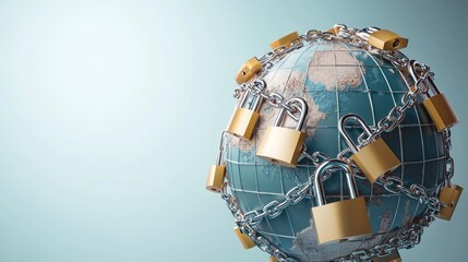 Earth surrounded by chains representing global security