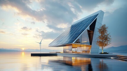 Obraz premium Modern Eco-Friendly House by the Water